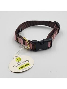 NEW UP COUNTRY DOG PUPPY COLLAR PINK BROWN STRIPE PATTERN CUTE SIZE L